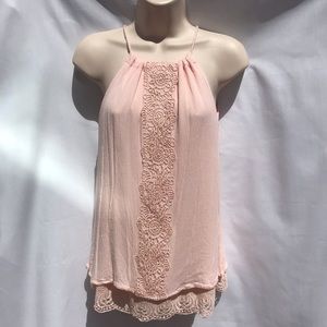 Cato Boho Peach Sleeveless Top with Lace